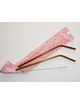 Etui 2 pailles inox lavables réutilisables et goupillon FLOWERS