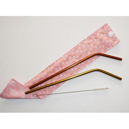 Etui 2 pailles inox lavables réutilisables et goupillon FLOWERS