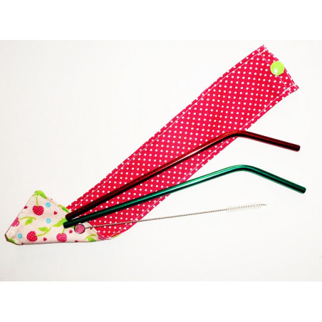 Etui de voyage pour paille lavable et réutilisable (goupillon inclus) CERISES