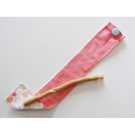 Brosse à dents naturelle Siwak et pochette en coton lavable - FLOWERS