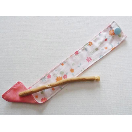 Brosse à dents naturelle Siwak et pochette en coton lavable - FLOWERS