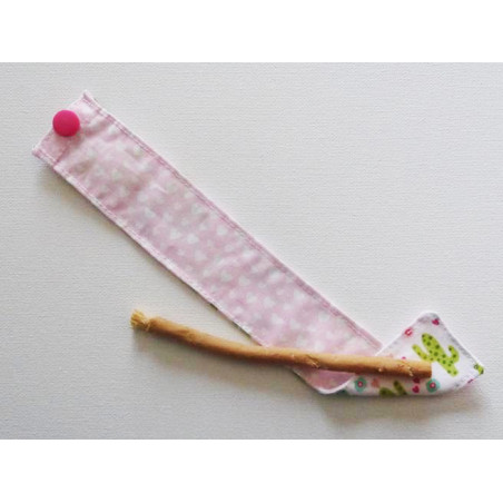 Brosse à dents naturelle Siwak et pochette en coton lavable - CACTUS