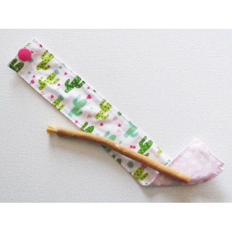 Brosse à dents naturelle Siwak et pochette en coton lavable - CACTUS