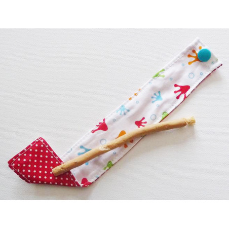 Brosse à dents naturelle Siwak et pochette en coton lavable - FROGGY