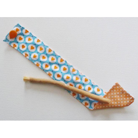Brosse à dents naturelle Siwak et pochette en coton lavable - COEURS
