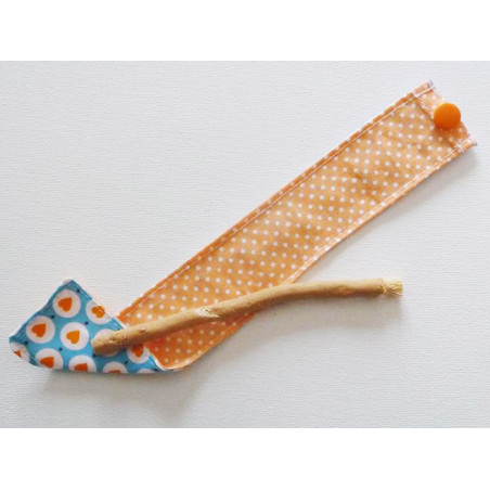 Brosse à dents naturelle Siwak et pochette en coton lavable - COEURS