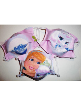 Lot 3 reversible waschbare Stoffmasken für Kinder CINDERELLA (PRINZESSINEN)