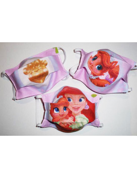 Lot 3 reversible washable fabric masks for children ARIEL THE LITTLE MERMAID (PRINCESSES)