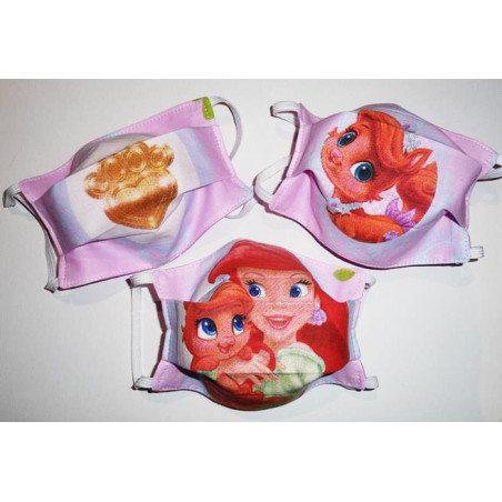 Lot 3 omkeerbare wasbare stoffen maskers voor kinderen ARIEL DE KLEINE ZEEMEERMIN (PRINSESSEN)