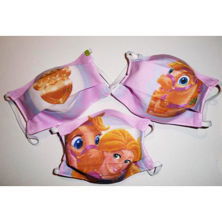 Lot 3 omkeerbare wasbare stoffen maskers voor kinderen RAIPONCE (PRINSESSEN)