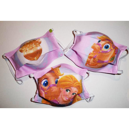 Lotto 3 maschere reversibili in tessuto lavabile per bambini RAIPONCE (PRINCIPESSE)