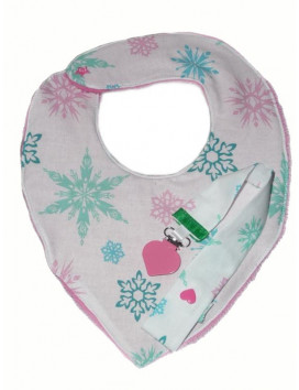 Ensemble bavoir bandana et attache-tétine PINK SNOW