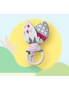Anello Rattle dentizione di legno con le orecchie di coniglio cotone - GREY METRICA -