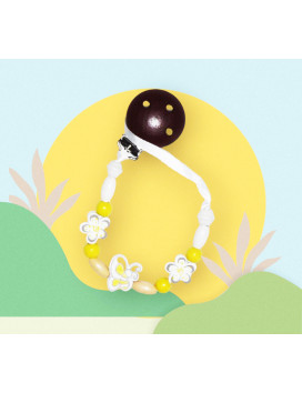 Wooden pacifier clip YELLOW BUTTERFLY