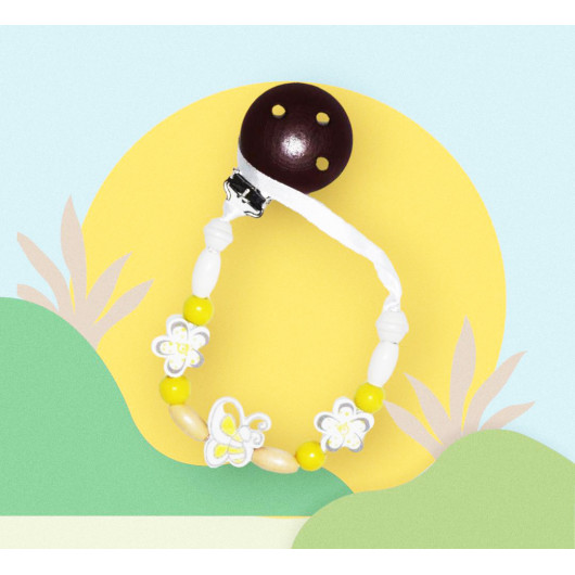 Wooden pacifier clip YELLOW BUTTERFLY