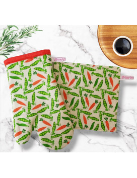 Oven mitt and pot holder - PEAS AND CARROTS