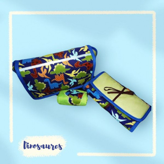 Sac à langer + matelas de change + lange doudou - DINOSAURES