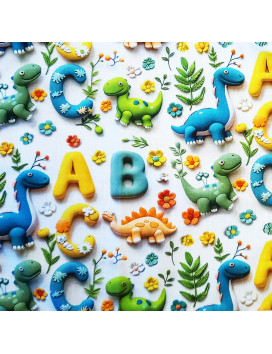 Mouchoirs en coton lavables et réutilisables - DINOSAURES (effet 3D)