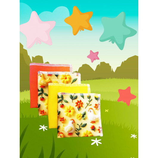 Washable and reusable cotton handkerchiefs - THE FARM (3D effect)
