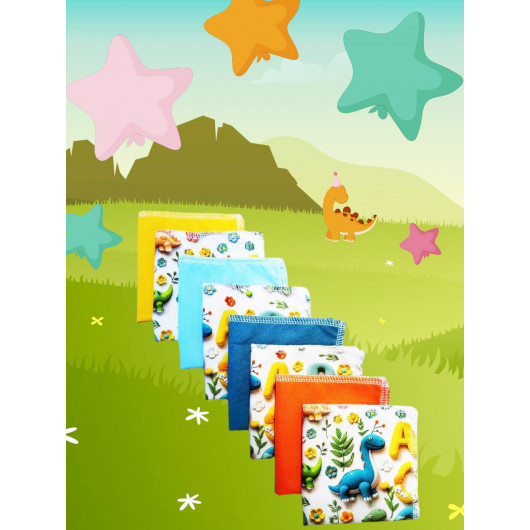 Washable and reusable cotton handkerchiefs - DINOSAURS (3D effect)