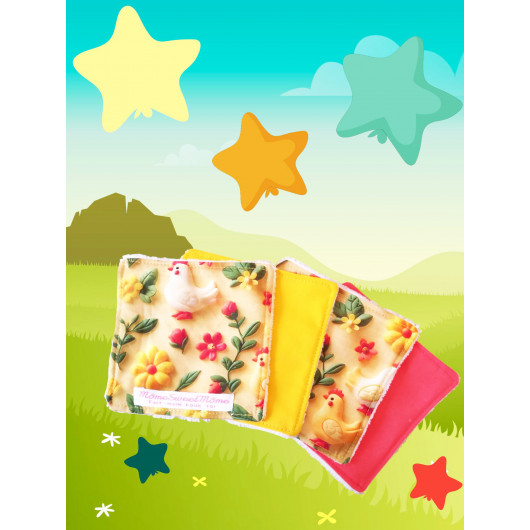 Grandes lingettes lavables LA FERME - 3D (lot de 4)