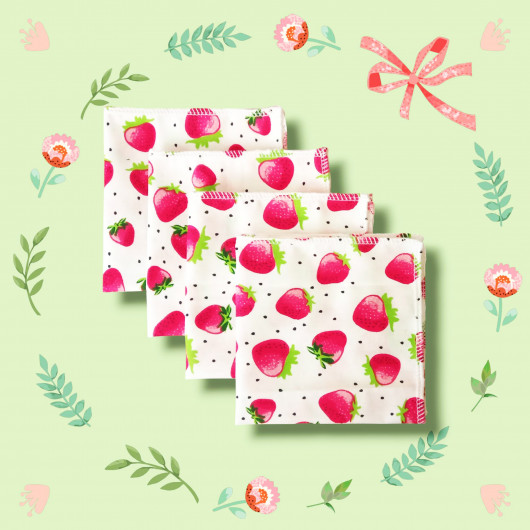 Grands mouchoirs en coton lavables et réutilisables - FRAISES