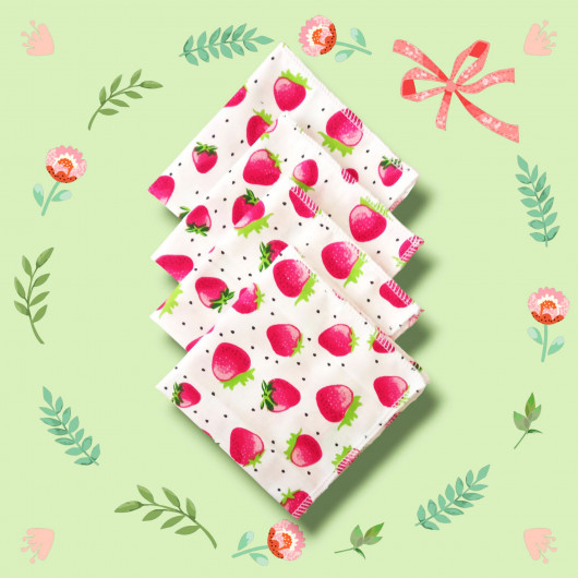 Grands mouchoirs en coton lavables et réutilisables - FRAISES