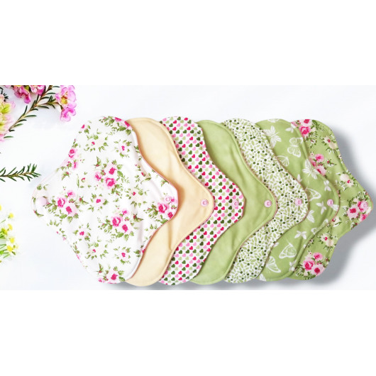 Pack 7 serviettes hygiéniques lavables - ROSES (M)
