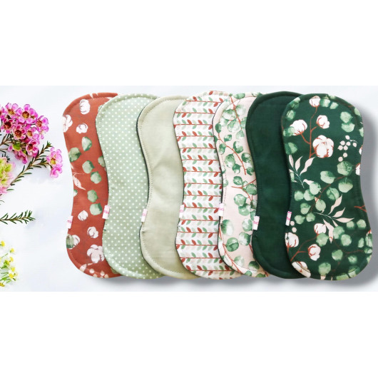 Pack of 7 washable sanitary towels without wings - EUCALYPTUS (S)