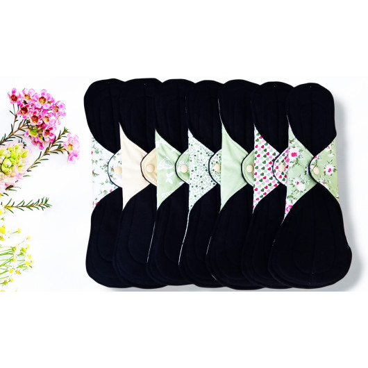Pack 7 serviettes hygiéniques lavables ROSES (XL/ NUIT)