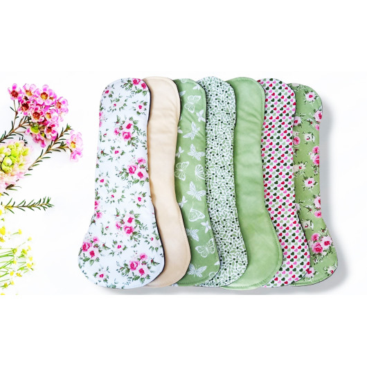 Pack 7 serviettes hygiéniques lavables ROSES (XL/ NUIT)