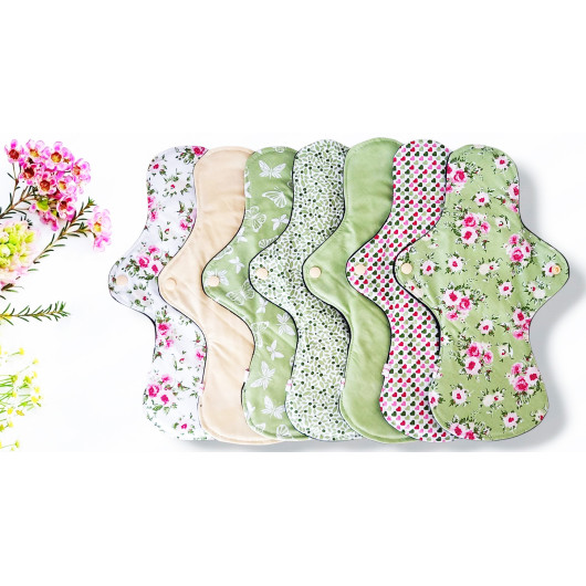 Pack 7 serviettes hygiéniques lavables ROSES (XL/ NUIT)