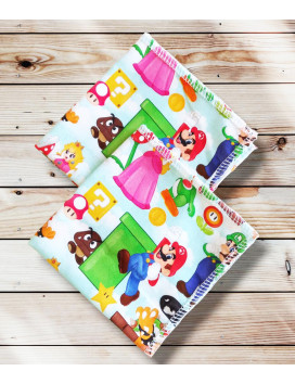 Mouchoirs en coton lavables et réutilisables - SUPER MARIO (22 x 22 cm)