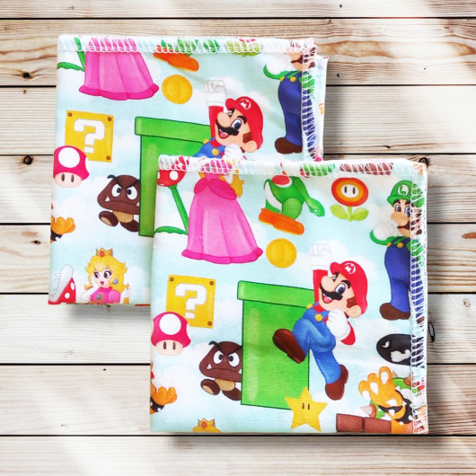 Mouchoirs en coton lavables et réutilisables - SUPER MARIO (22 x 22 cm)