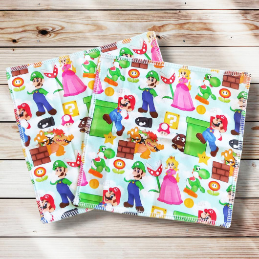 Mouchoirs en coton lavables et réutilisables - SUPER MARIO (20 x 20 cm)