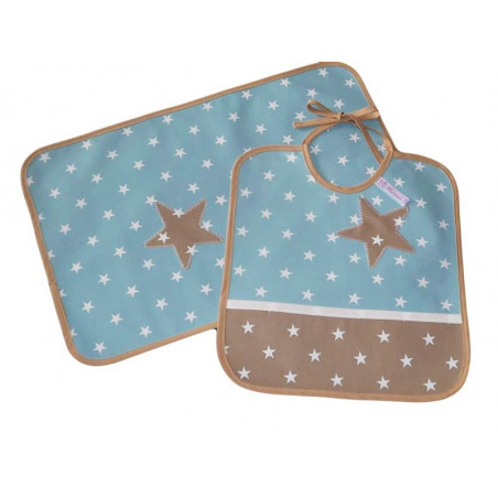 Bib kit and children's table set - BLUE WHITE -