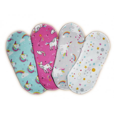 Set di 4 assorbenti igienici lavabili UNICORNI (M)